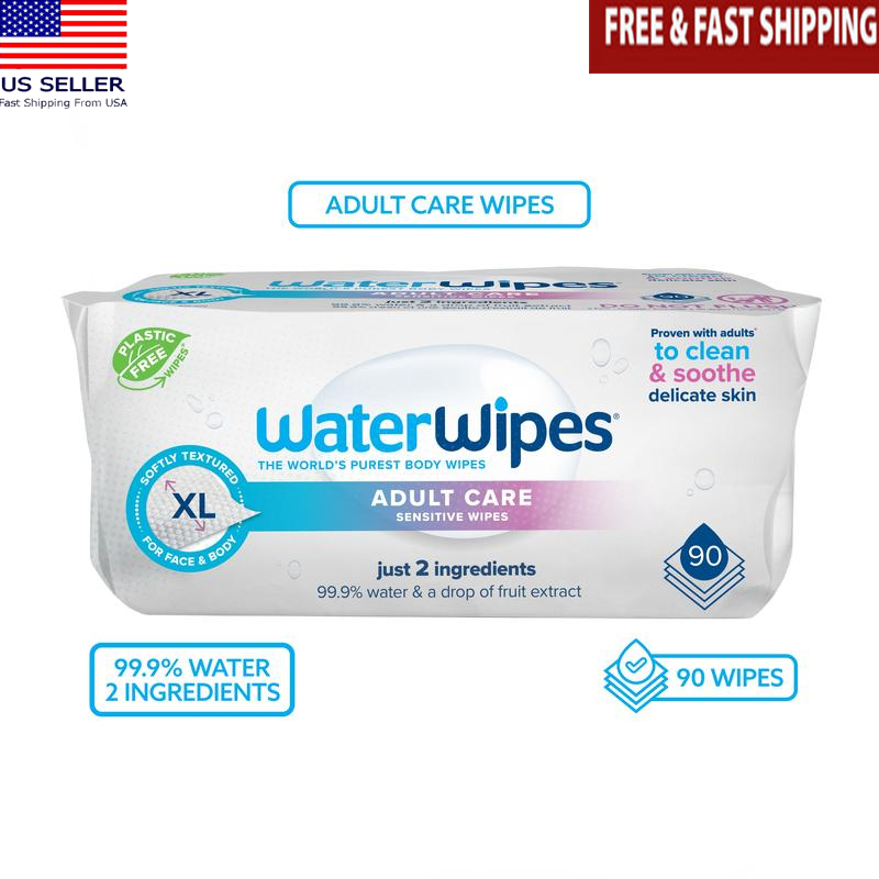 Adult Care Sensitive Wipes 99.9% Water 90 Count Gentle Cleansing Personal Use