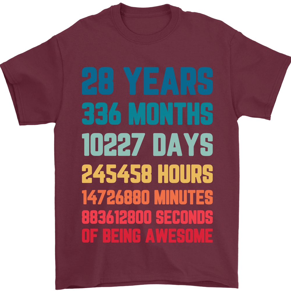 28th Birthday 28 Year Old Mens T-Shirt 100% Cotton