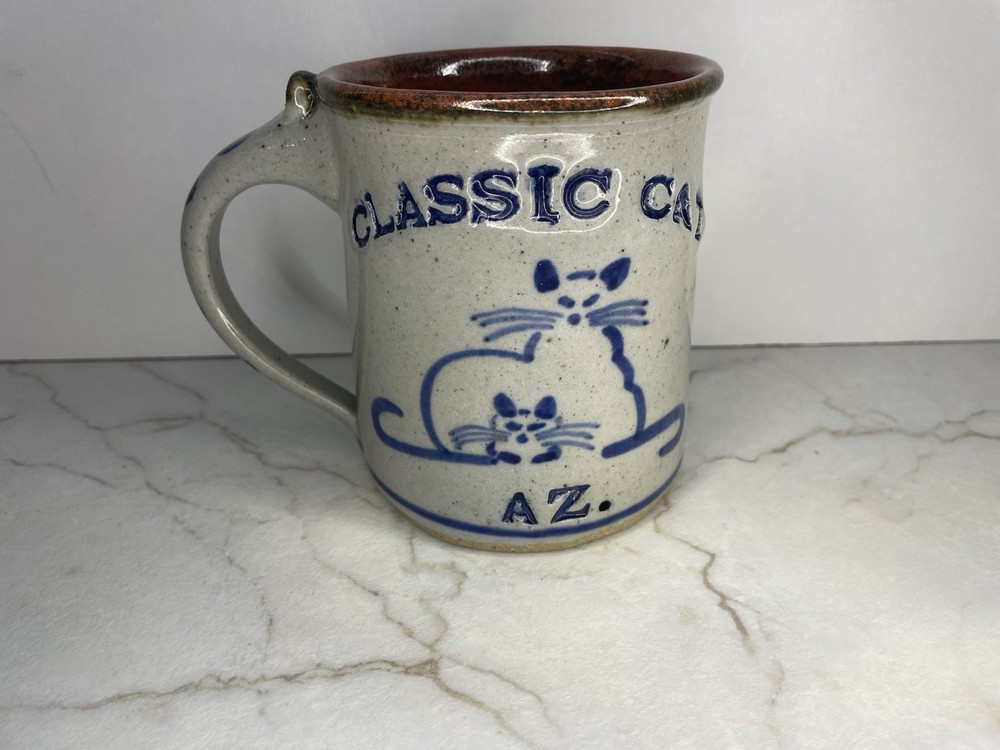 Vtg Stoneware Pottery Cat Mug Artisan Craft Style