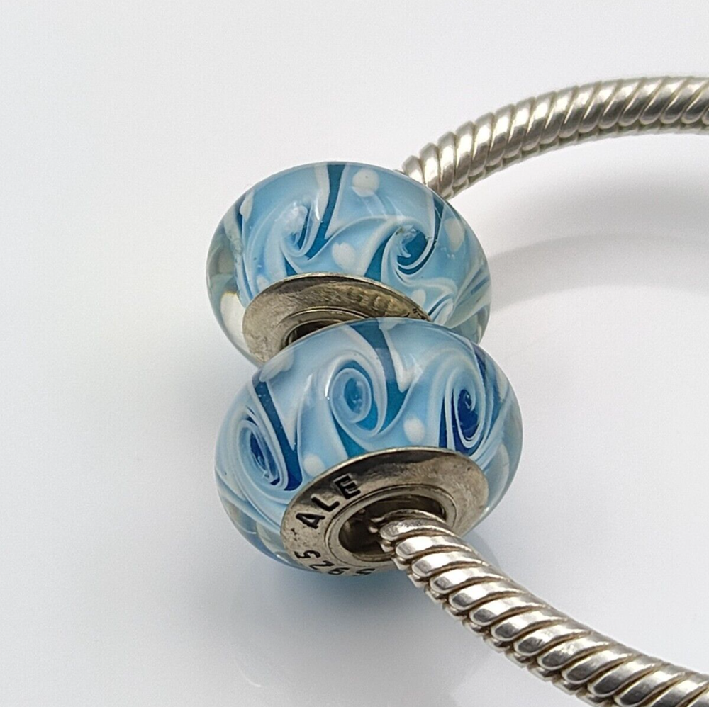 2pcs Authentic Swirl Murano Glass Bead European Charm 925 Sterling Silver