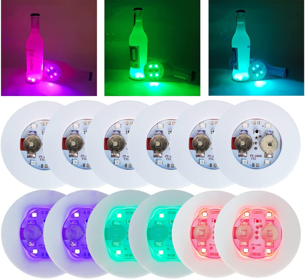 HANCIRCLE 12-Pack LED Color Changing Coasters with Light-Up Stickers for Wine or Drinks