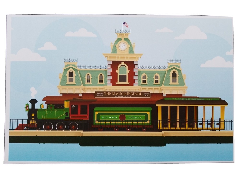 WDW Railroad Magic Kingdom Station Art Poster Print 13x19 Non Glossy