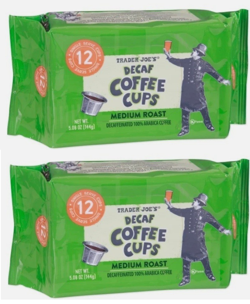 2 Packs Trader Joe's G Decaf Coffee Cup Medium Roast 12 Cups 5.08 oz Each Pack
