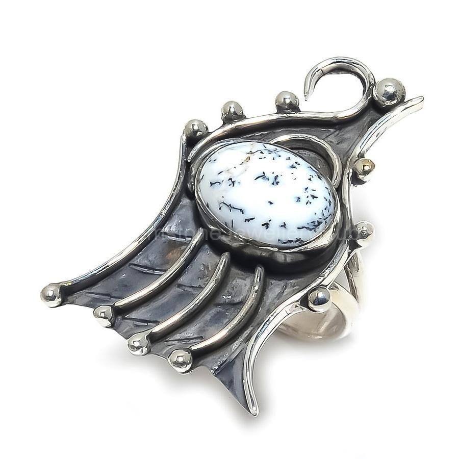 Christmas Sale Dendrite Opal Gemstone 925 Sterling Silver Statement Ring US 7-image