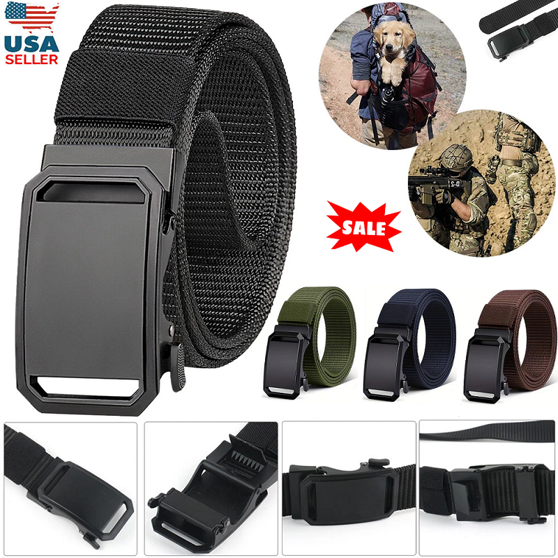 Tactical Men's Belt Adjustable Alloy Automatic Buckle Belt Quick Release Belt US