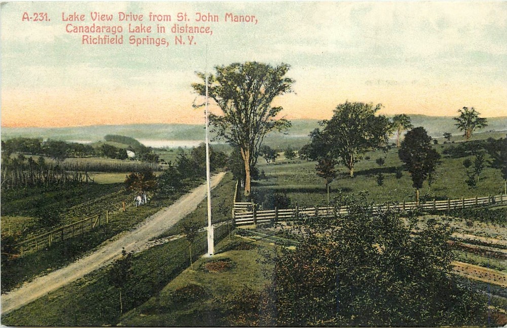 C1908 Richfield Springs New York Lake View Drive St John Manor postcard 25-2850
