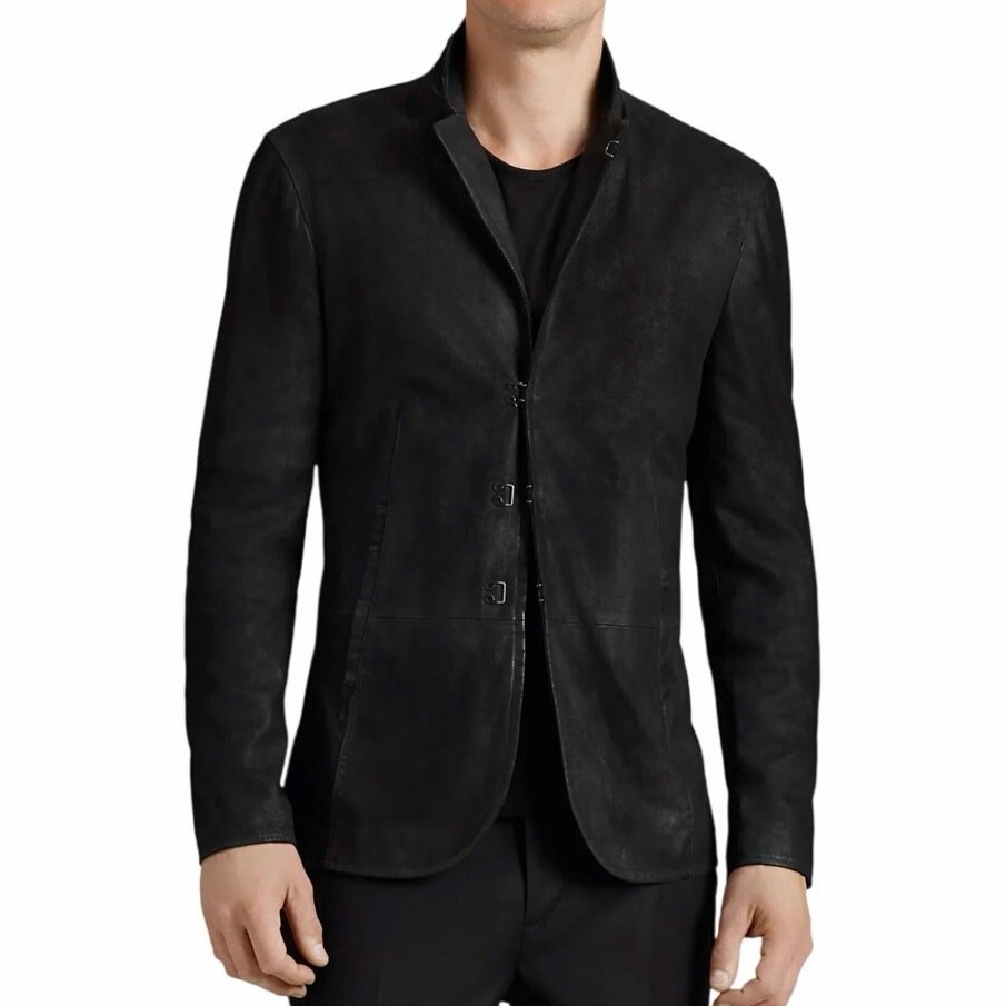 NWT JOHN VARVATOS Goatskin Suede Leather Black Hook And Bar Slim Fit Jacket | 48
