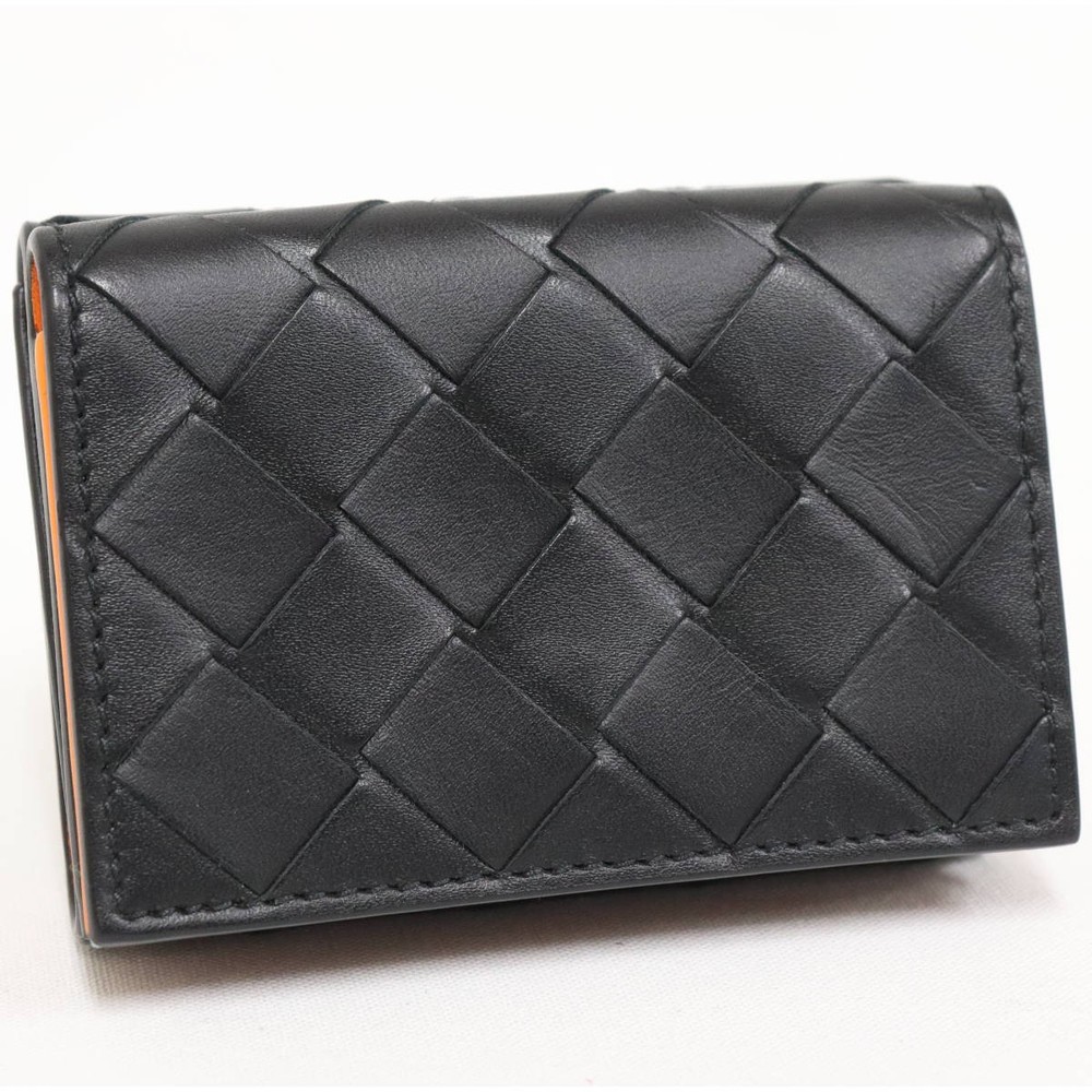 Bottega Veneta  Intrecciato Tri-Fold Wallet Used Compact Black