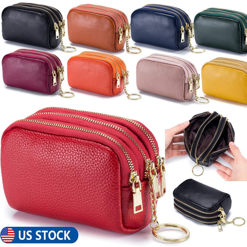 Women Genuine Leather Wallet with Card Slots Coin Pocket and Keychain