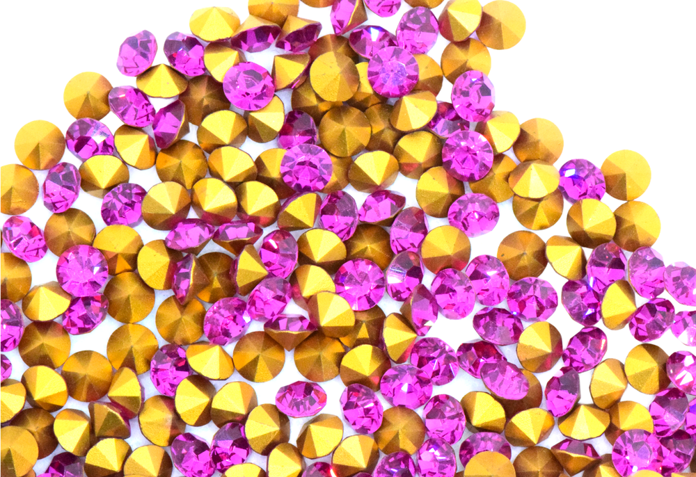 Swarovski Fuchsia Gold Pointed Back Cabochon Rhinestones SS29 6.14-6.32mm
