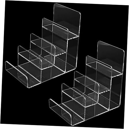2 Pack 4 Tier Acrylic Display Stand Clear Riser Display Shelf, Acrylic Wallet