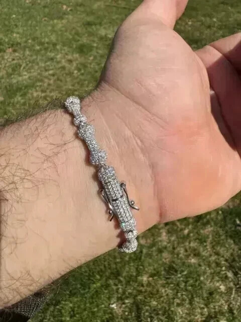 8Ct Lab-Grown Diamond Men's Bracelet in 14K White Gold Plated 7.5 Inch