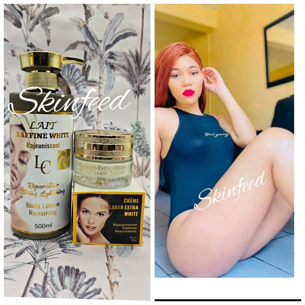 2pcs Lait Raffine White Brightening & Repair Body Lotion 500ml with Face Cream  