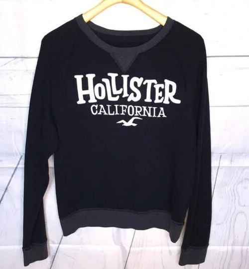 HOLLISTER Black Crewneck Sweatshirt w White Embroidery XL inEXCELLENT CONDITION!