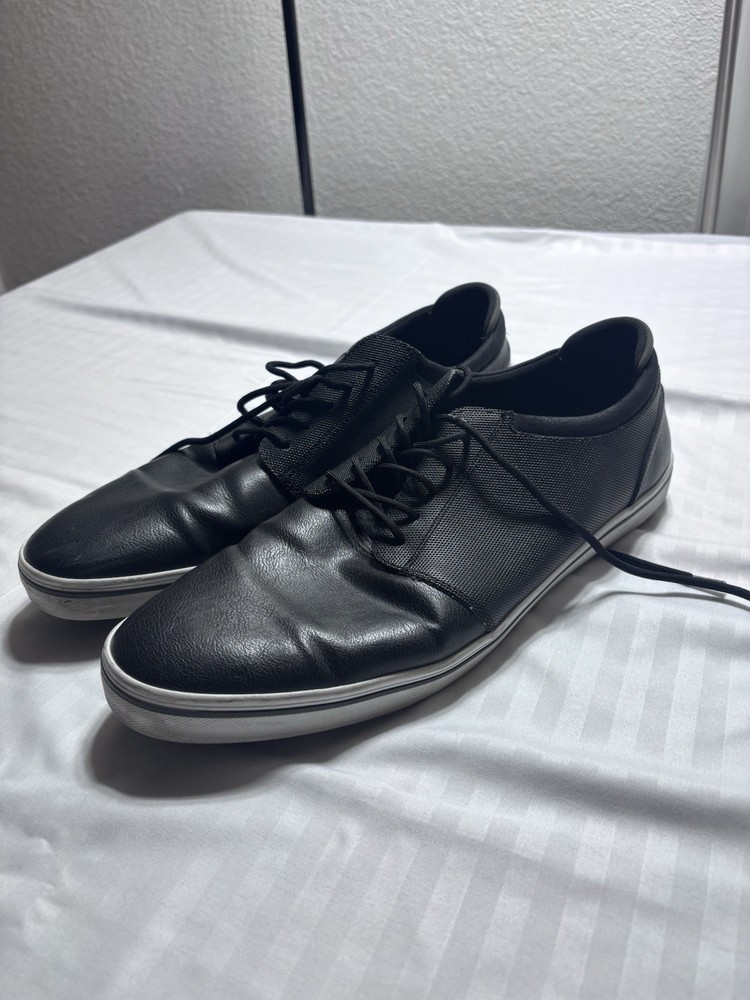 ALDO Sneakers Mens 12 Omono Black Vegan Leather Low Top Casual Everyday Nubuck