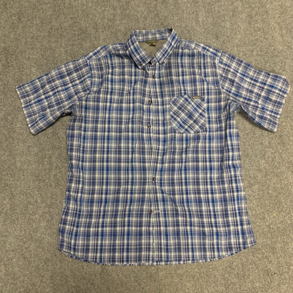 Eddie Bauer Mens Travex Plaid Short Sleeve Button-Up Shirt Polyester Nylon Size M