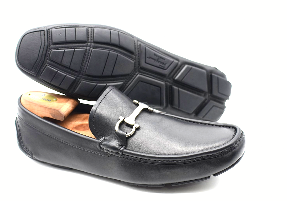 Men's Salvatore Ferragamo 'Gancini Bit' Plum Black Leather Loafer  US 8 - D