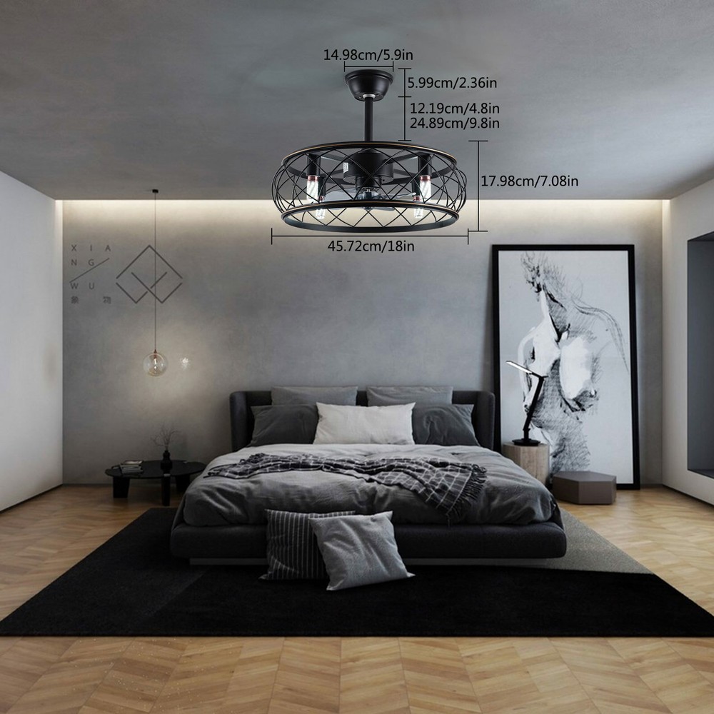 18-Inch Remote-Controlled Ceiling Fan Chandelier with 3-Speed Wind & 4 Lights