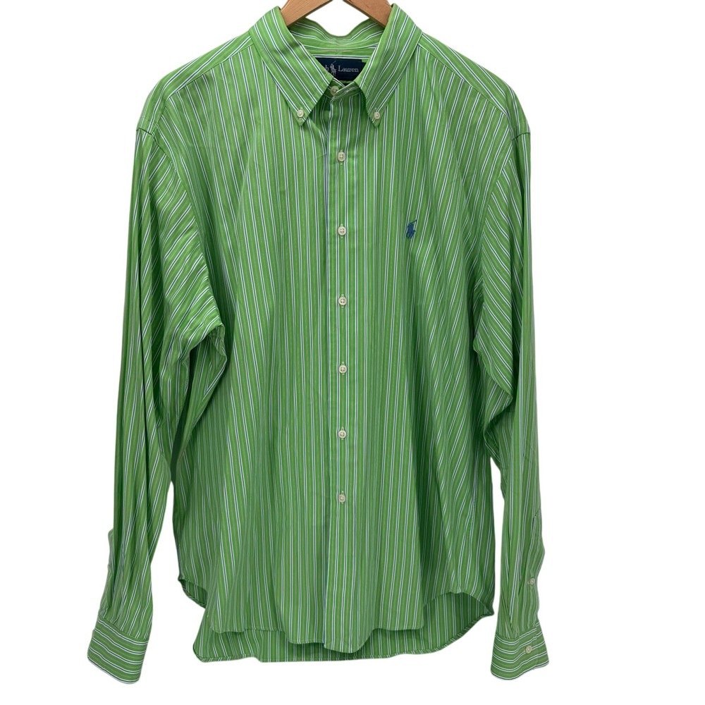 Ralph Lauren Shirt Mens XL Green Pink Stripe Button Down Classic Fit Blue Pony
