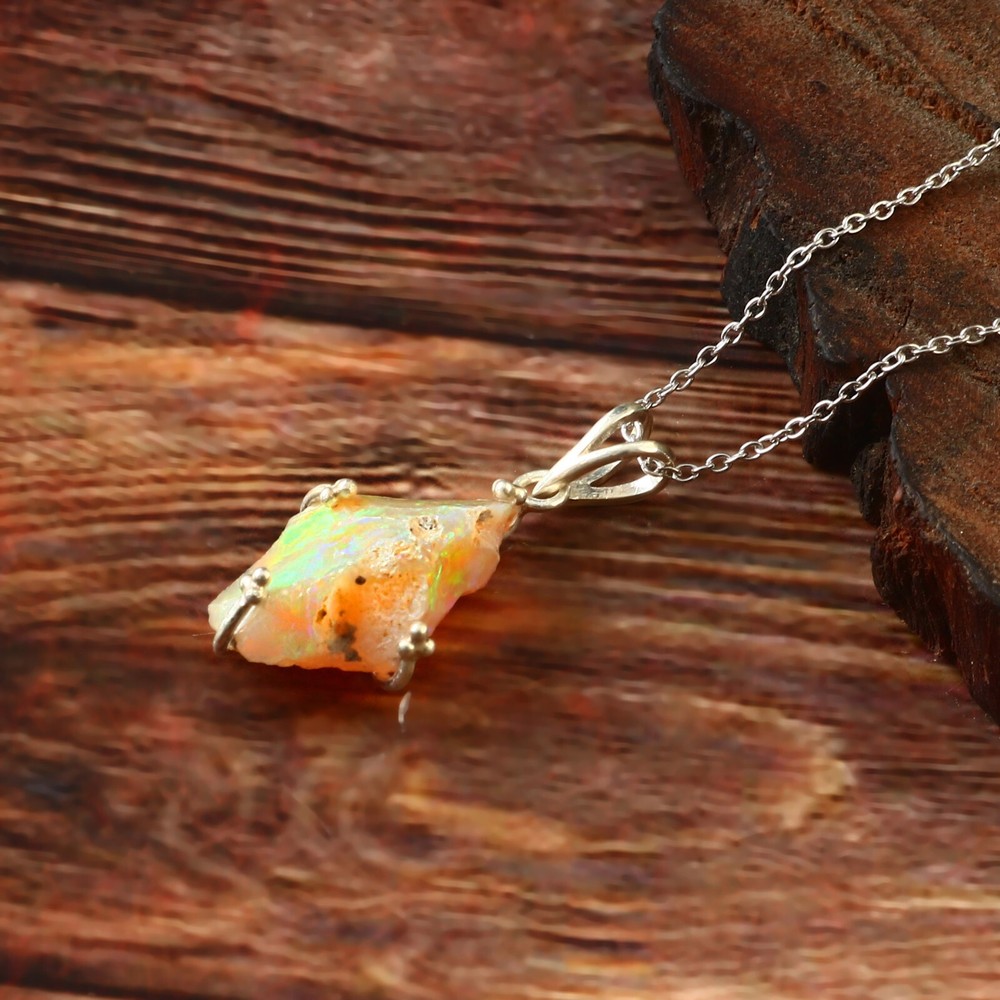 925 Sterling silver opal Pendant Natural Fire Opal Necklace Pendant Gift 207