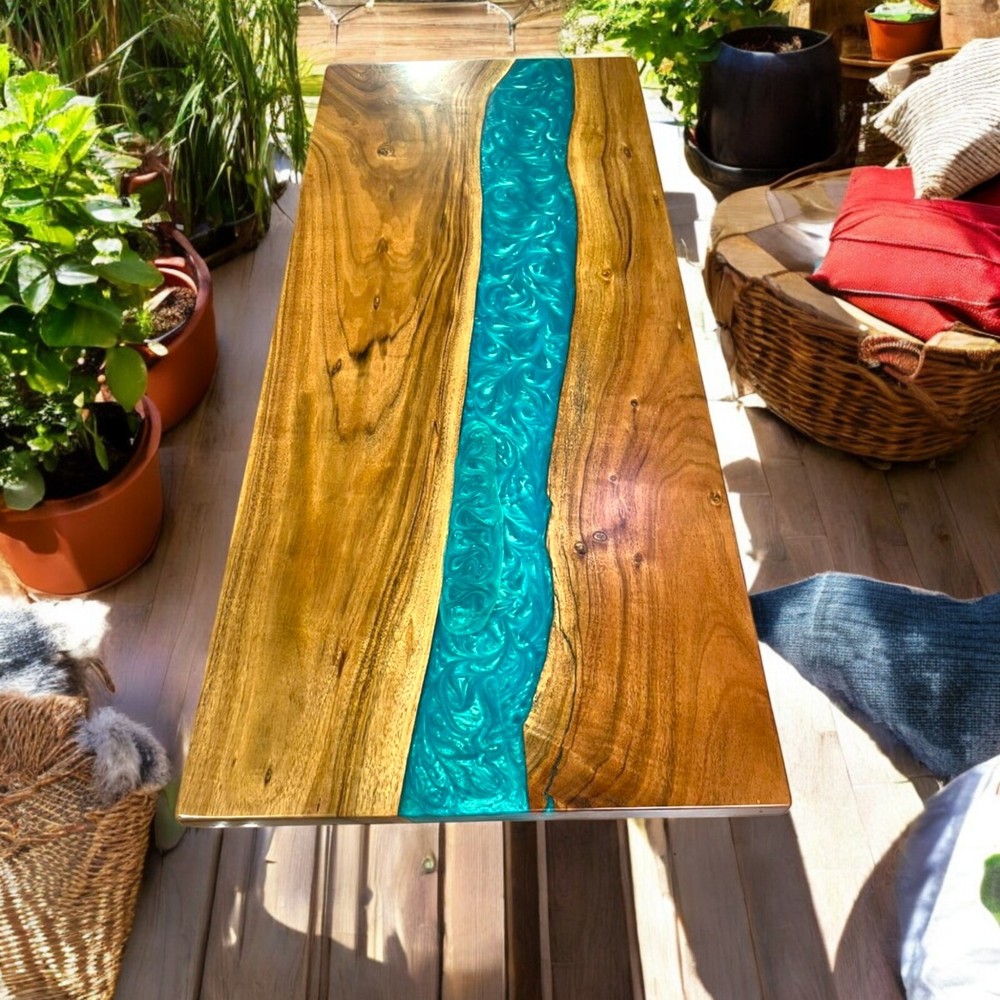 Handmade Live Edge Epoxy Dining Table Unique Wooden Living Room Decor Furniture  