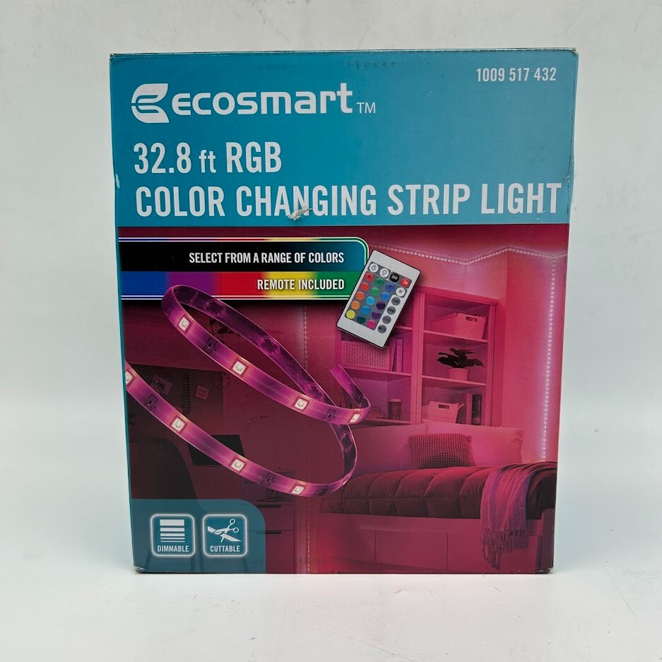 EcoSmart 32.8 ft. RGB Color Changing Dimmable LED Strip Light w/ Remote Control
