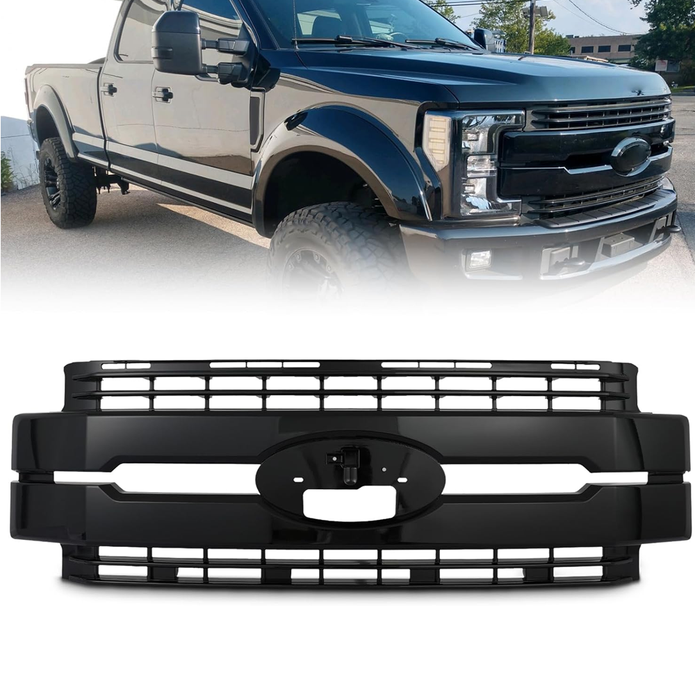 For 2017 2018 2019 Ford F250 F350 F450 Super Duty Front Bumper Grill Gloss Black