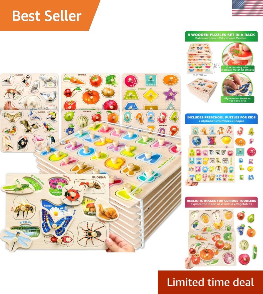 Wooden Puzzles for Toddlers 1-3 - 8XSET Toddler Puzzles Ages 2-4 with Rack - ...
