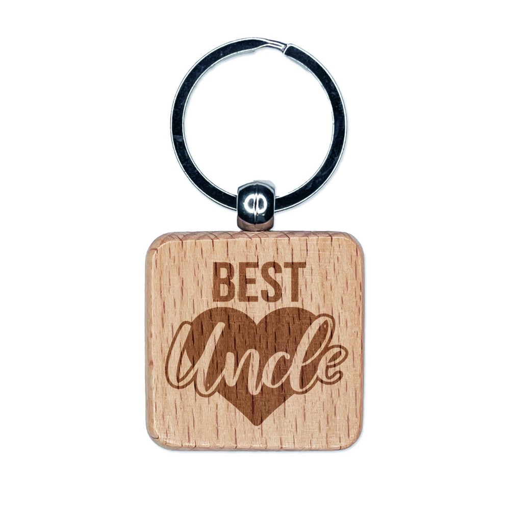 Best Uncle Laser Engraved Wooden Heart Keychain Charm  