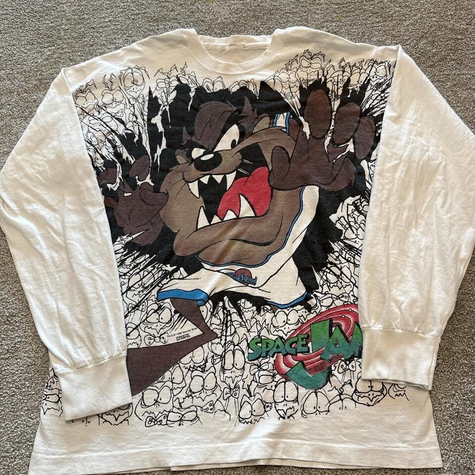 Vintage 1996 Space Jam Taz Looney Tunes Long Sleeve Tee Warner Bros XL