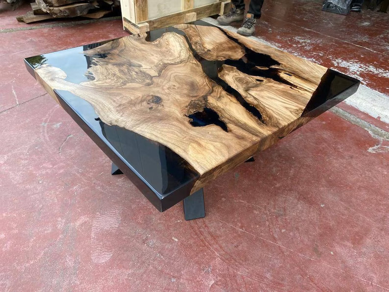 Natural Black Clear Epoxy Resin Table, Sofa Center Epoxy Table, Home Top Decors