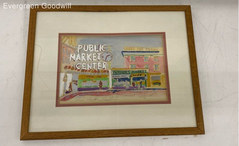 Signed Watercolor Print of Public Market Center by the Artist