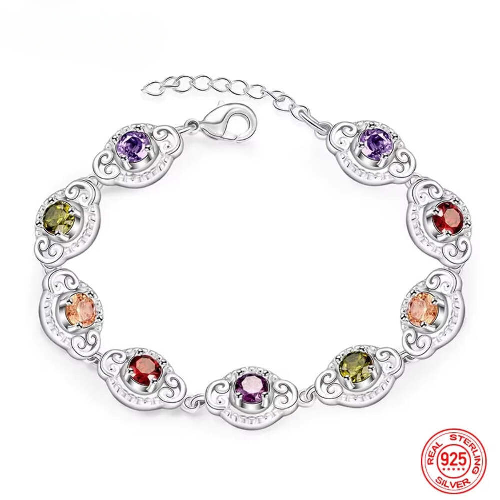 925 Sterling Silver Crystal Charm Bangle Bracelet for Women
