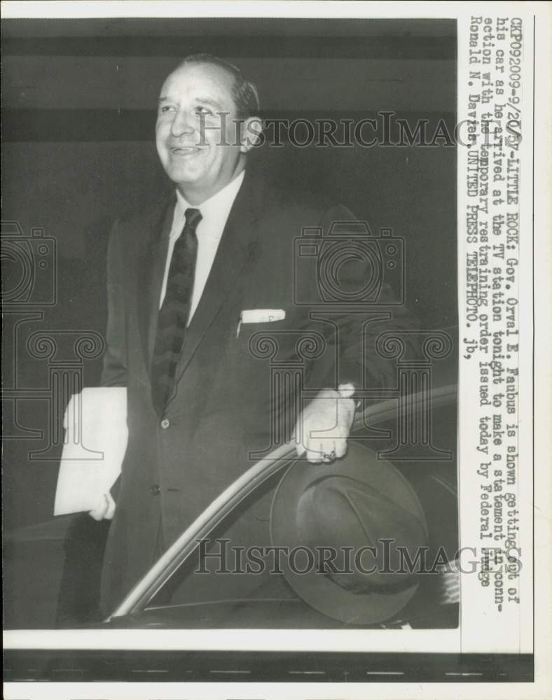 1957 Press Photo Gov. Faubus to speak on Judge Davies restraining order, AK