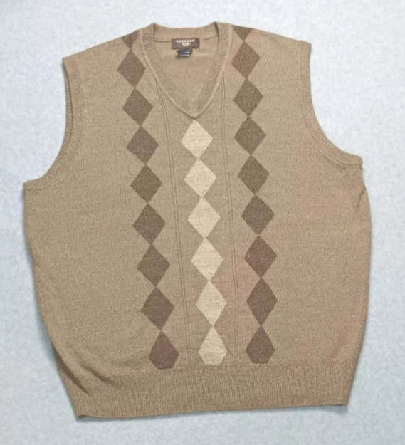 Dockers Argyle Sweater Vest Mens Size XL Light Brown Academia Sophisticat Vneck