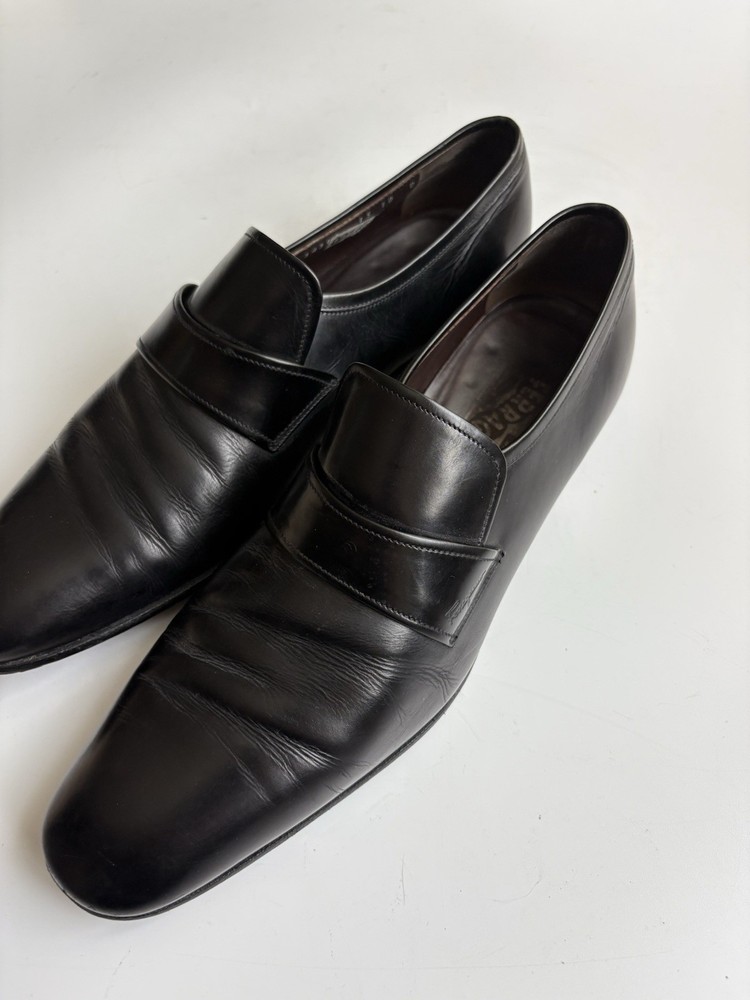 Salvatore Ferragamo Men’s Slip-On Loafers Shoes Size 10 Nero Black Leather Italy