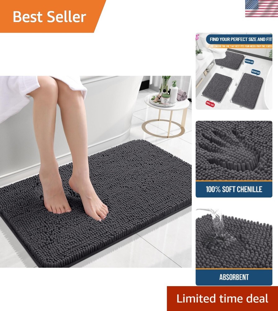 Soft 24x16 Chenille Bath Rugs with Non-Slip Rubber Backing for Cozy Bathrooms