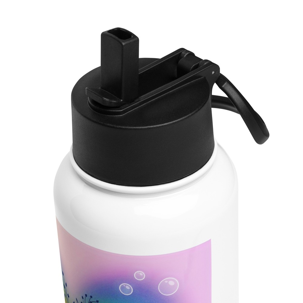 Stainless steel water bottle with a straw lid