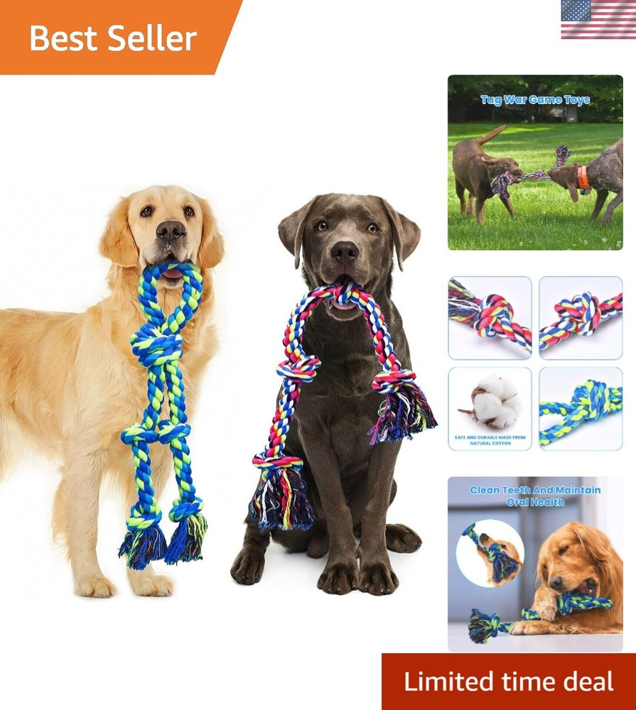 Natural Cotton Heavy Duty Dog Rope Toys - Ideal for Aggressive Chewers 2 Pack