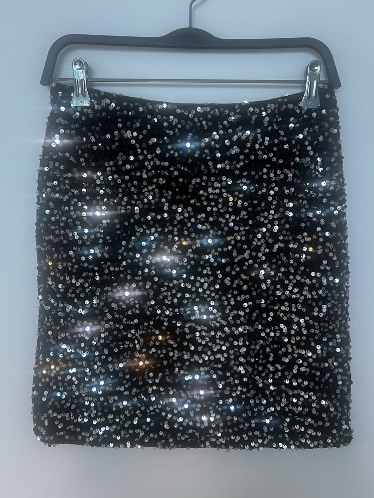 Sequin Sparkle Mini Skirt - Black Silver