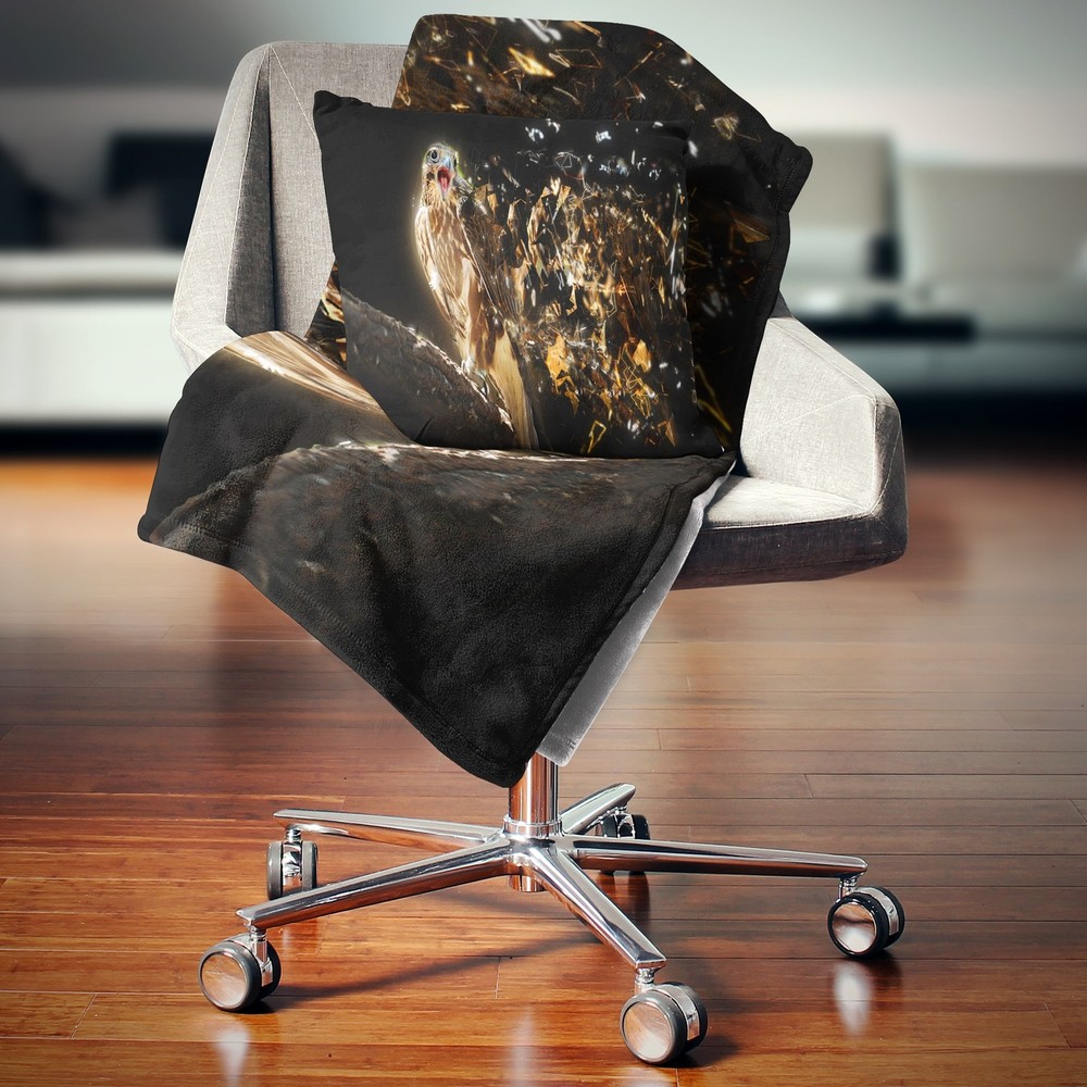 Designart 'Falcon with Open Beak' Animal Throw Blanket Brown 71 in. x 59 in.