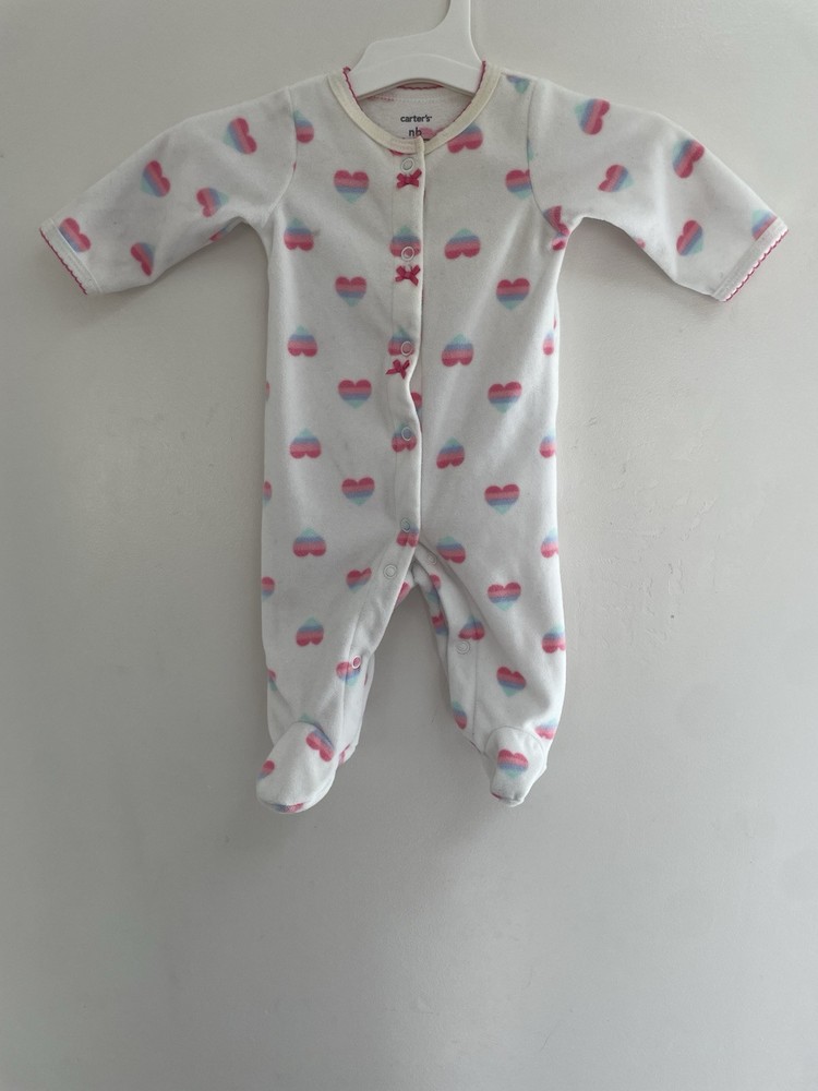 Carters Baby Girls Rainbow Heart Fleece Snap-Up Sleep & Play White Newborn