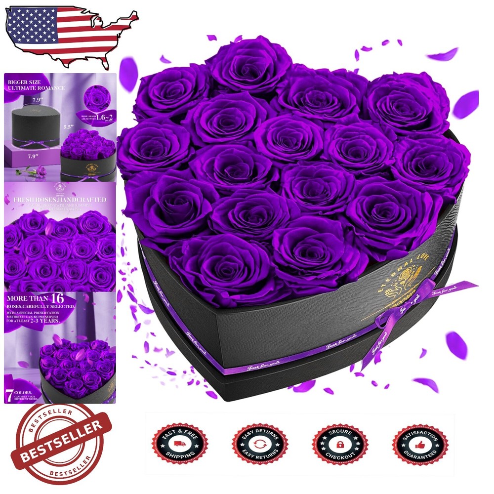 Delicate 16 Colorful Preserved Roses in Heart-Shaped Box - Thoughtful Gift Idea