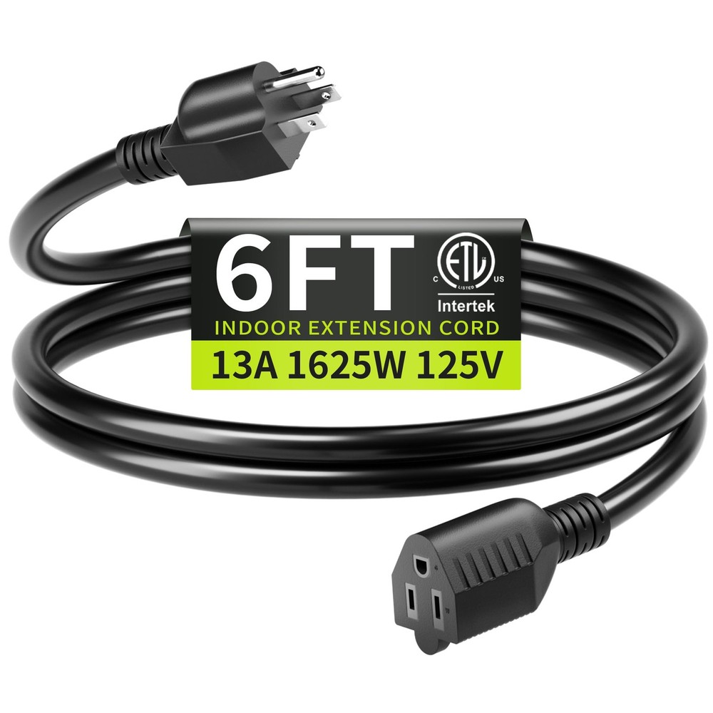 16/3 Black Extension Cord 6 FT Indoor, Short for 6FT,