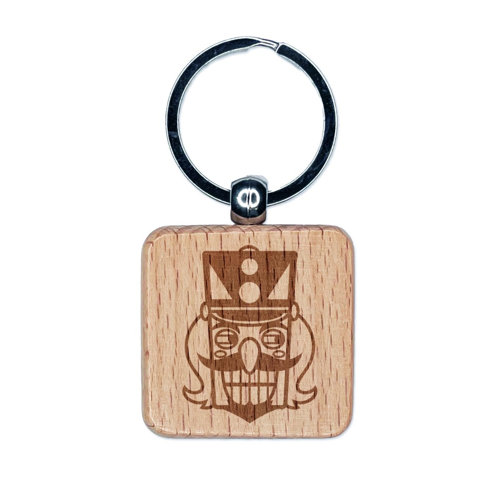 Mischievous Christmas Nutcracker Face Wood Keychain