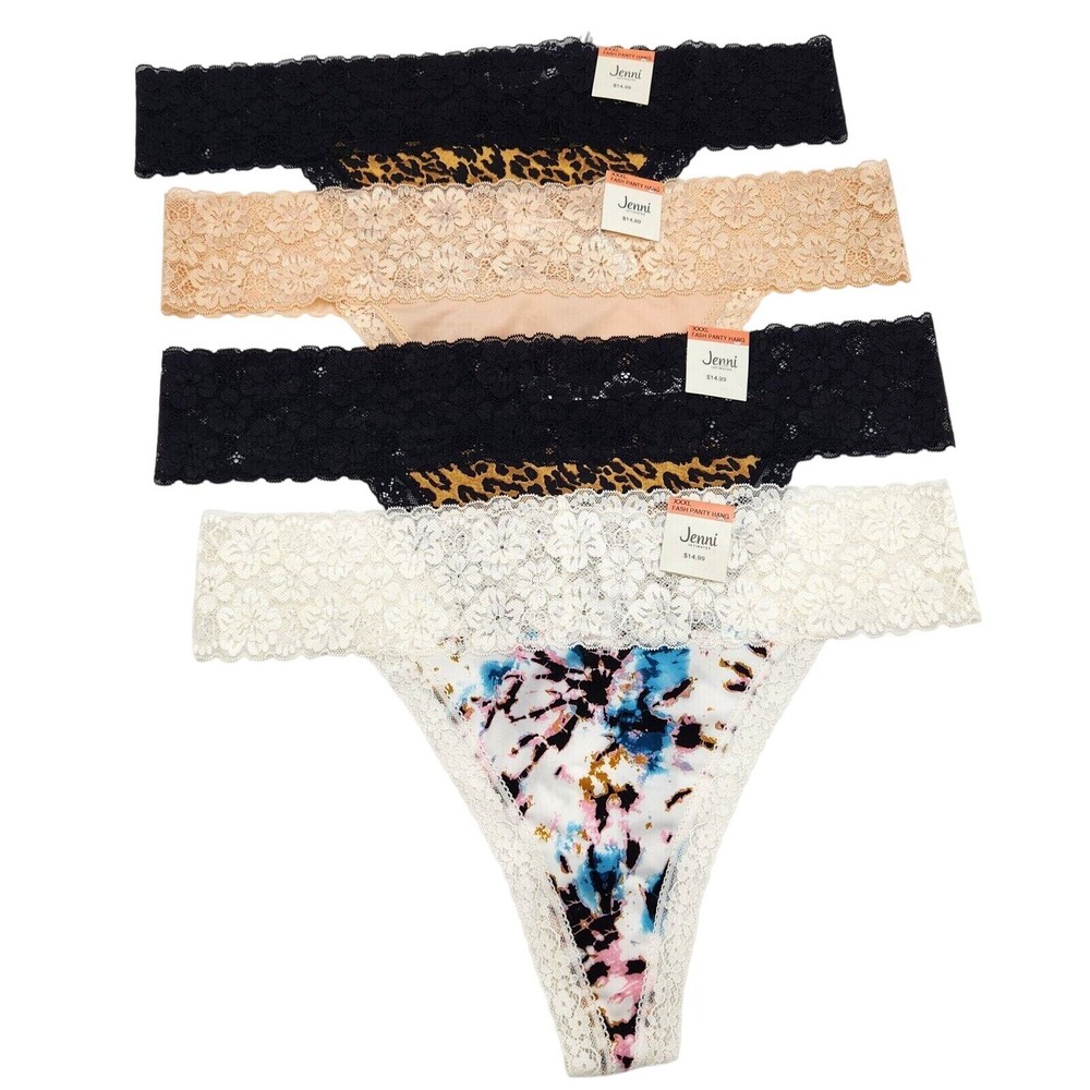 Jenni by Jennifer Moore Women Multi Lace-Trim 4-pc Set Thong Panties Size 3XL