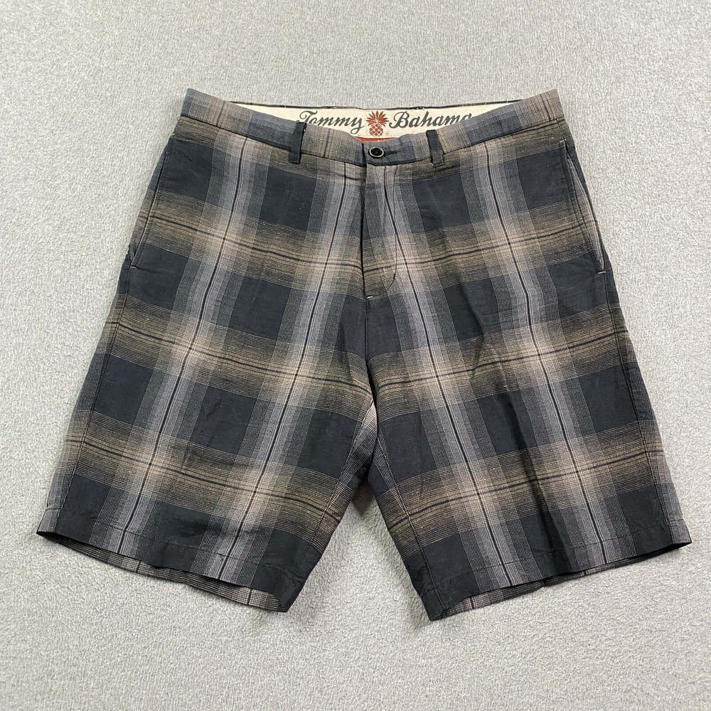 Tommy Bahama Shorts Mens 34 Plaid Paradise Nation Linen Blend Golf Preppy City