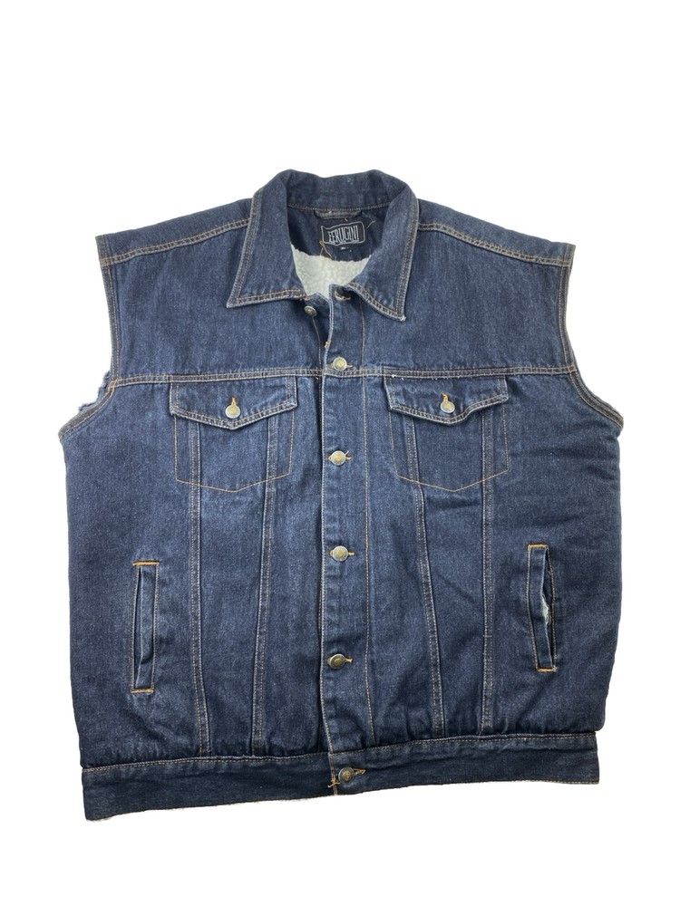 Denim Western Vest  Mens XL Sherpa Warm Workwear Ferugini Trucker Biker