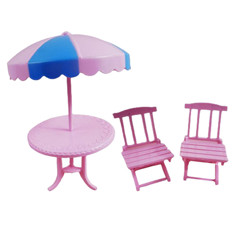 2 Sets Mini Beach Chairs & Umbrella Dollhouse Decor Kit for Tiny Spaces