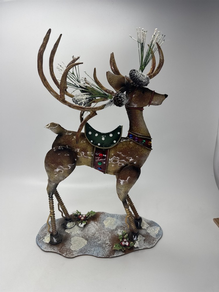 Home Interiors Metal Reindeer Figurine Christmas Holiday Display Pine Cone